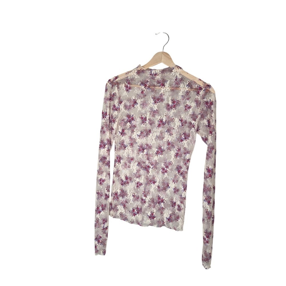 Intimately Free People Floral Mesh Top M Sheer Mock Neck Long Sleeve Y2K - Picture 3 of 7